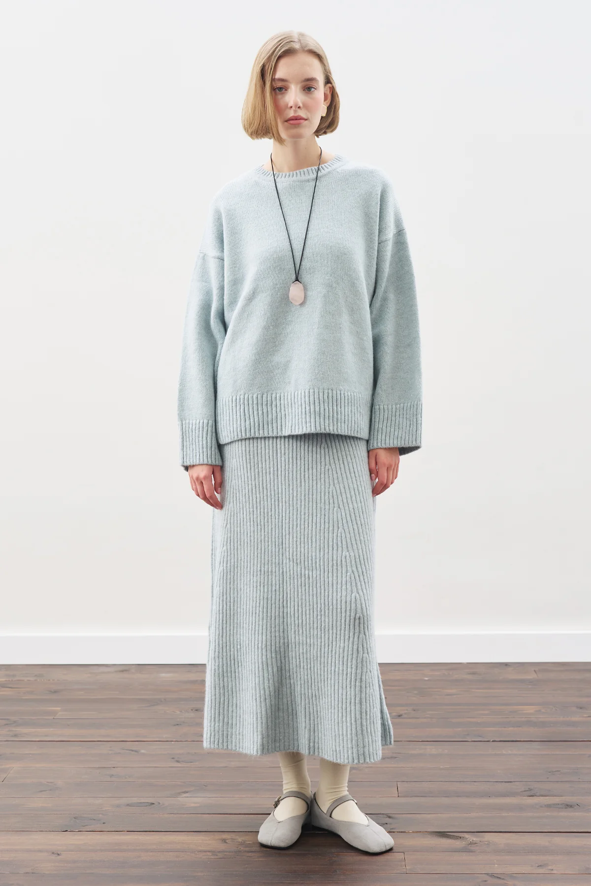 Knit Flared Skirt Blue
