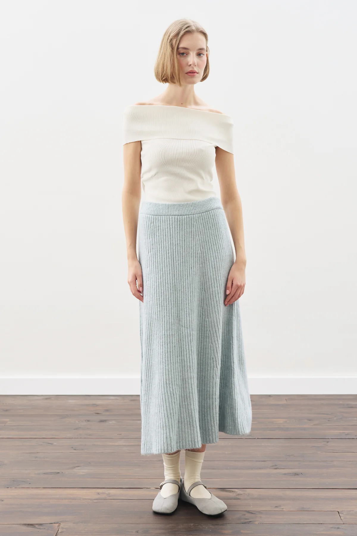 Knit Flared Skirt Blue - Image 4
