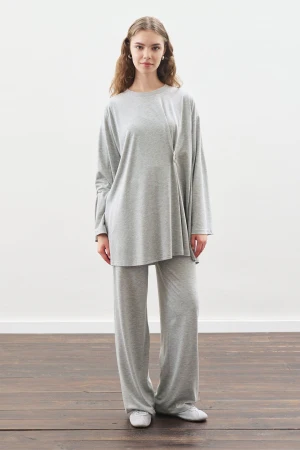 Knotted Trouser Set Grey Melange - Image 2