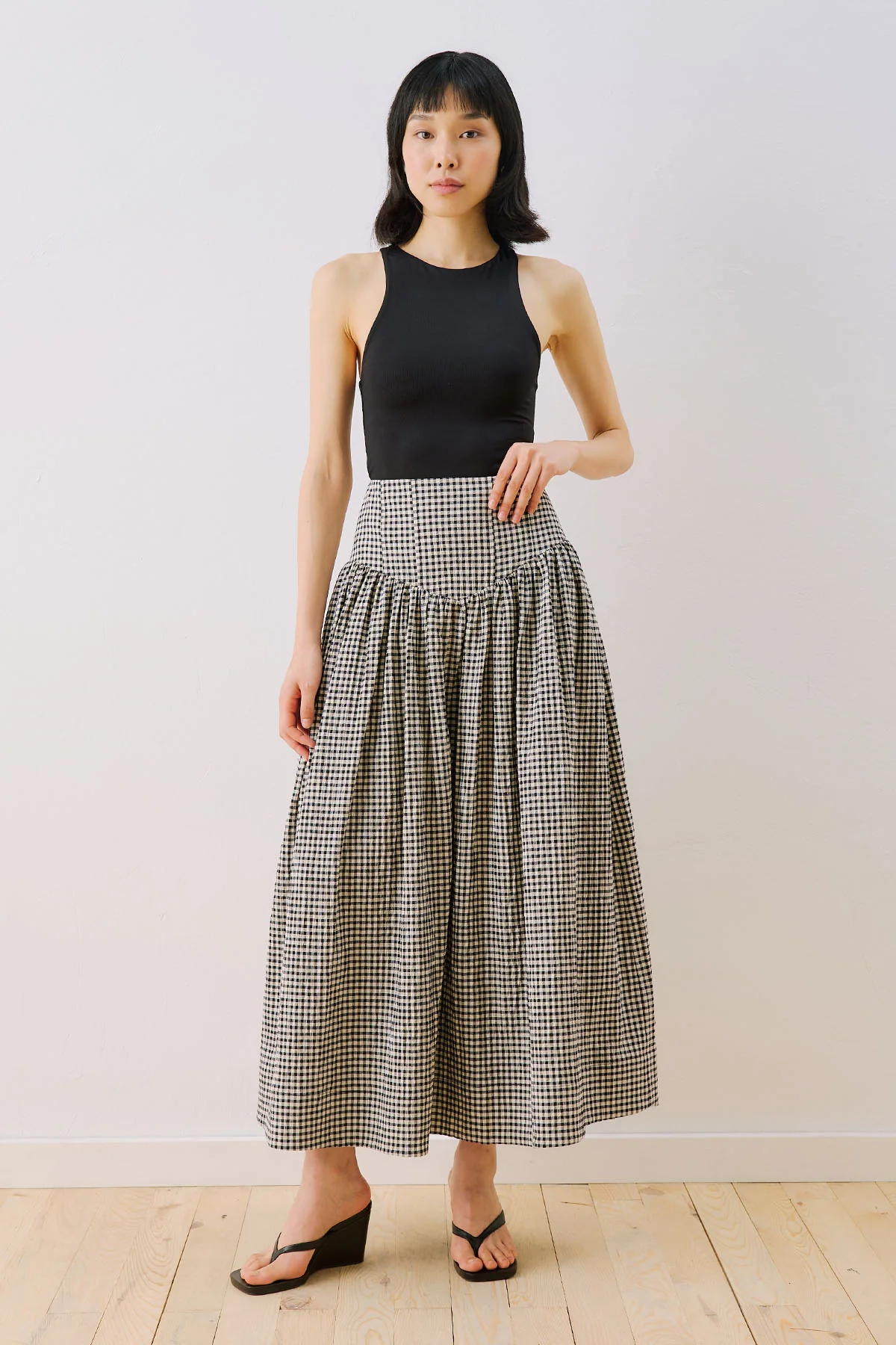 Corset Detail Maxi Skirt Gingham