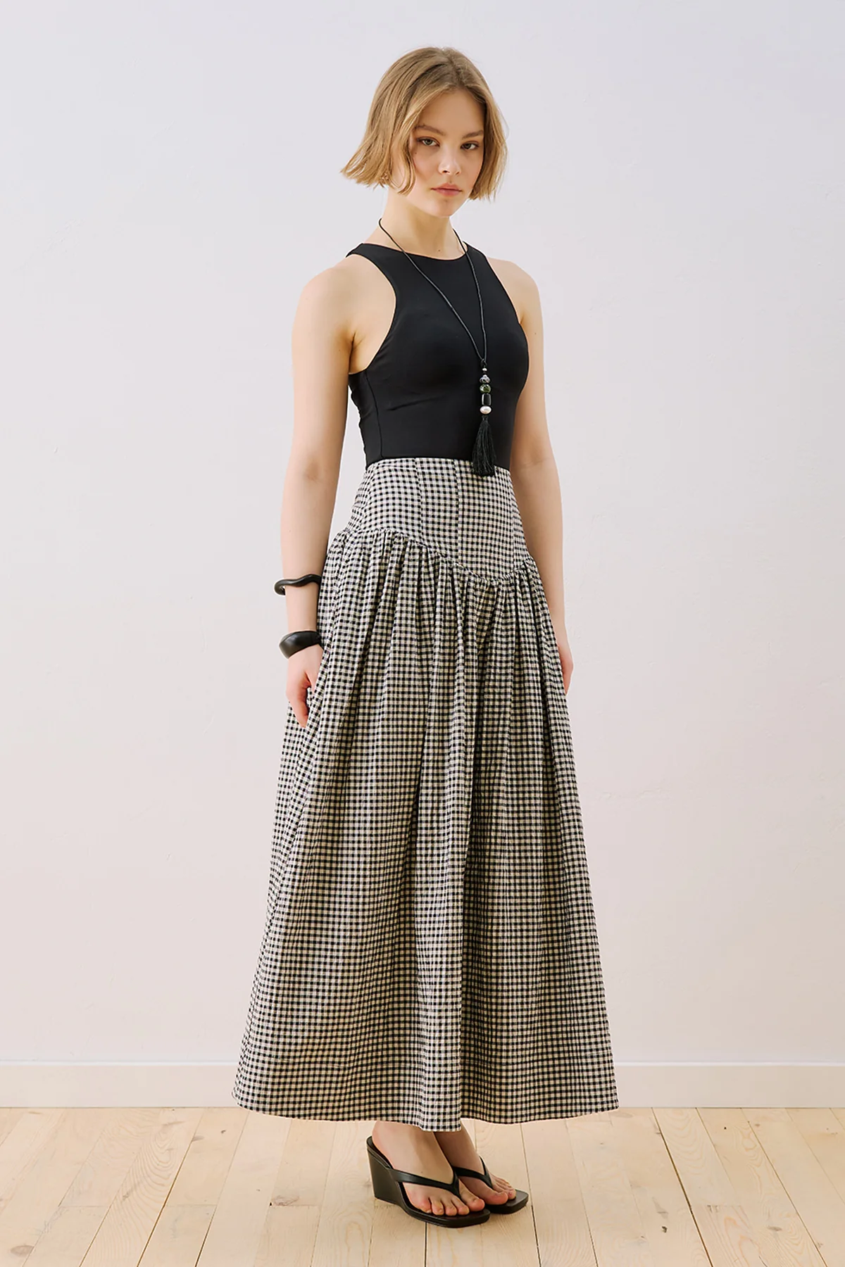 Corset Detail Maxi Skirt Gingham - Image 5