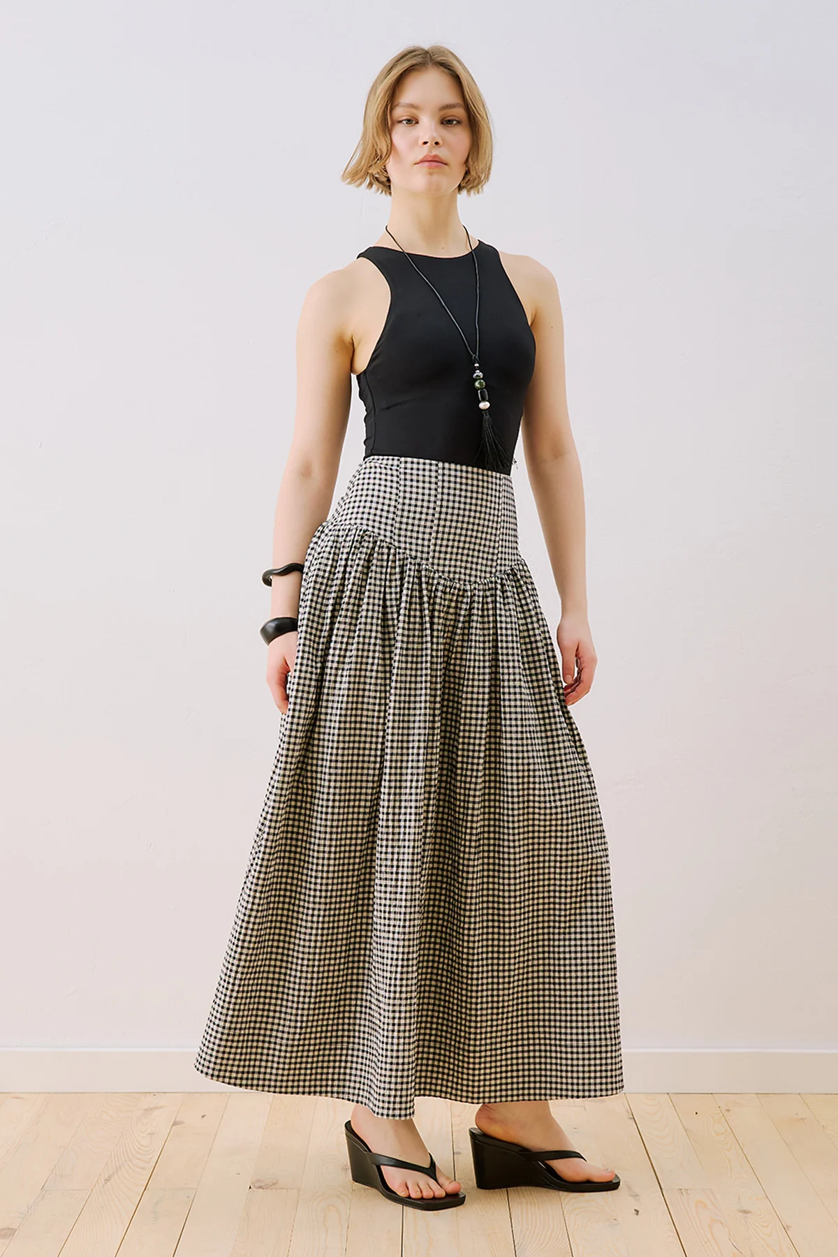 Corset Detail Maxi Skirt Gingham - Image 6