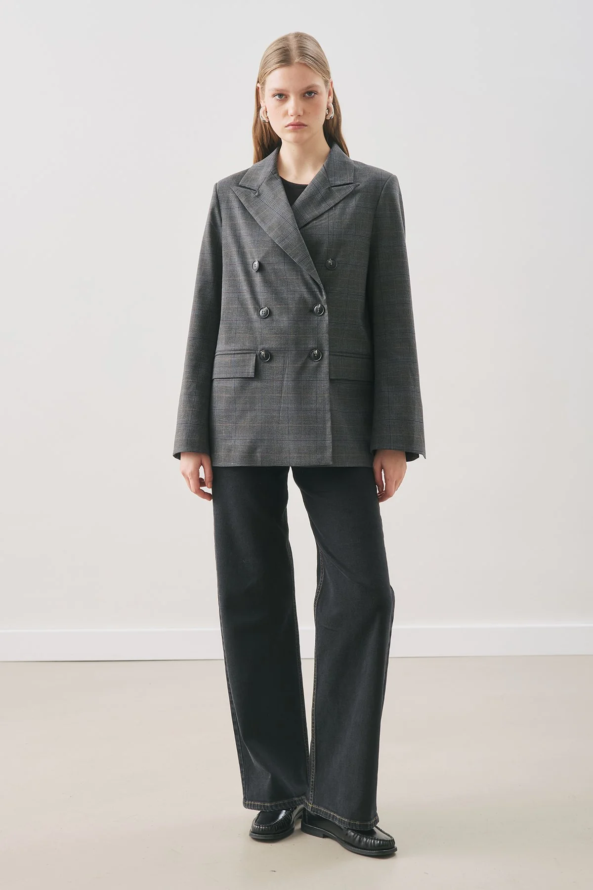 Double-Breasted Checked Blazer Grey - Image 7