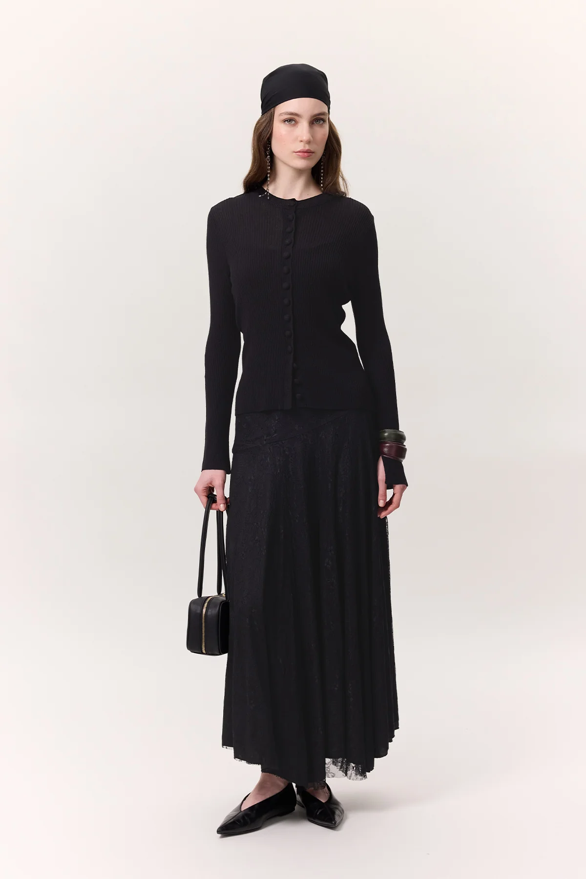 Lace Detail Wide Skirt Black
