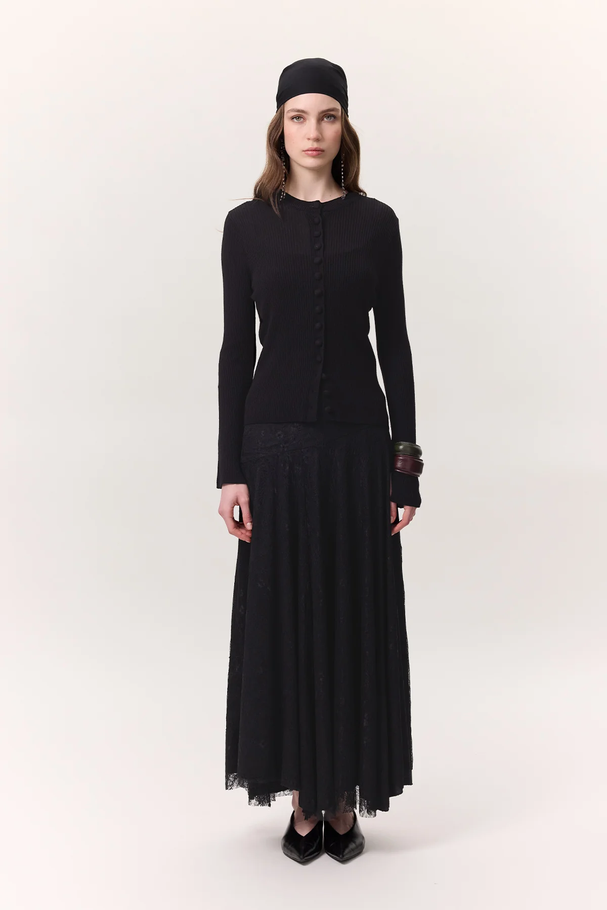 Lace Detail Wide Skirt Black - Image 5