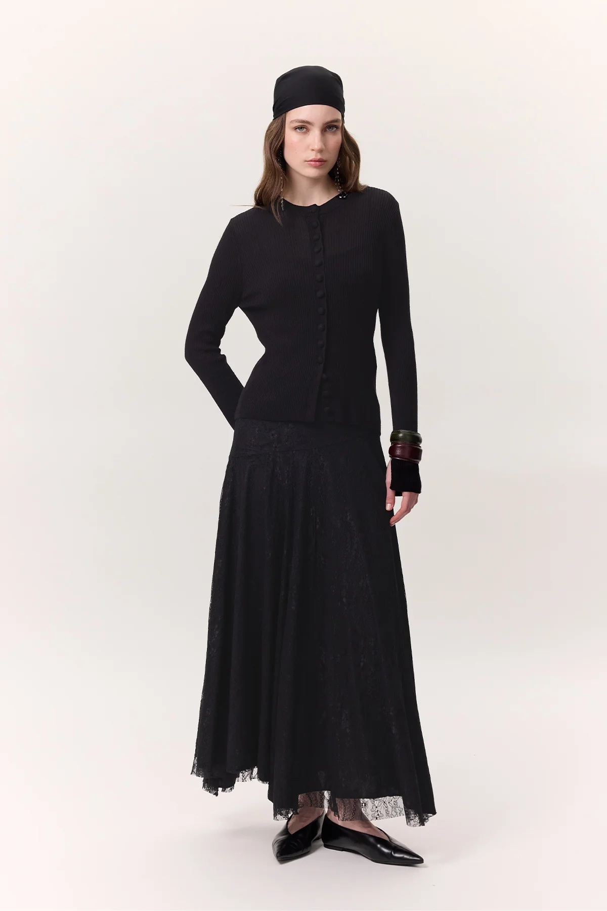 Lace Detail Wide Skirt Black - Image 6