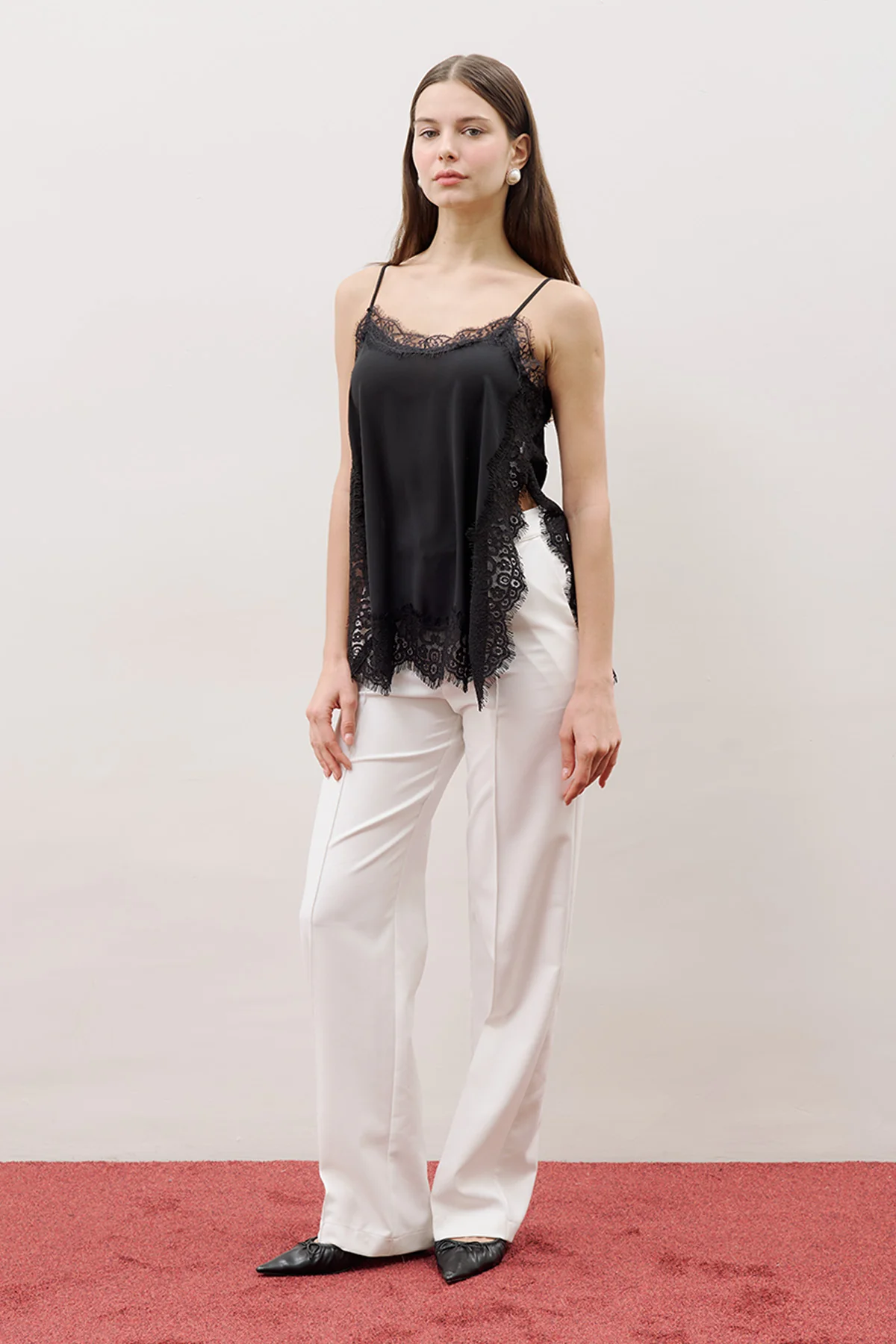 Lace-Trim Strap Blouse Black - Image 3