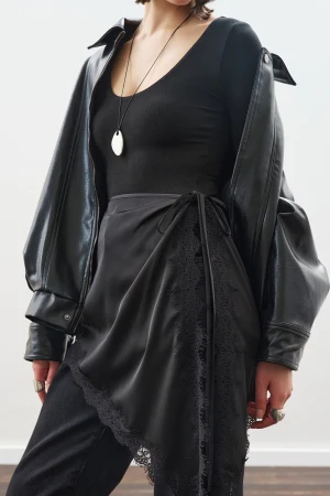 Lace Trim Waist Belt Black