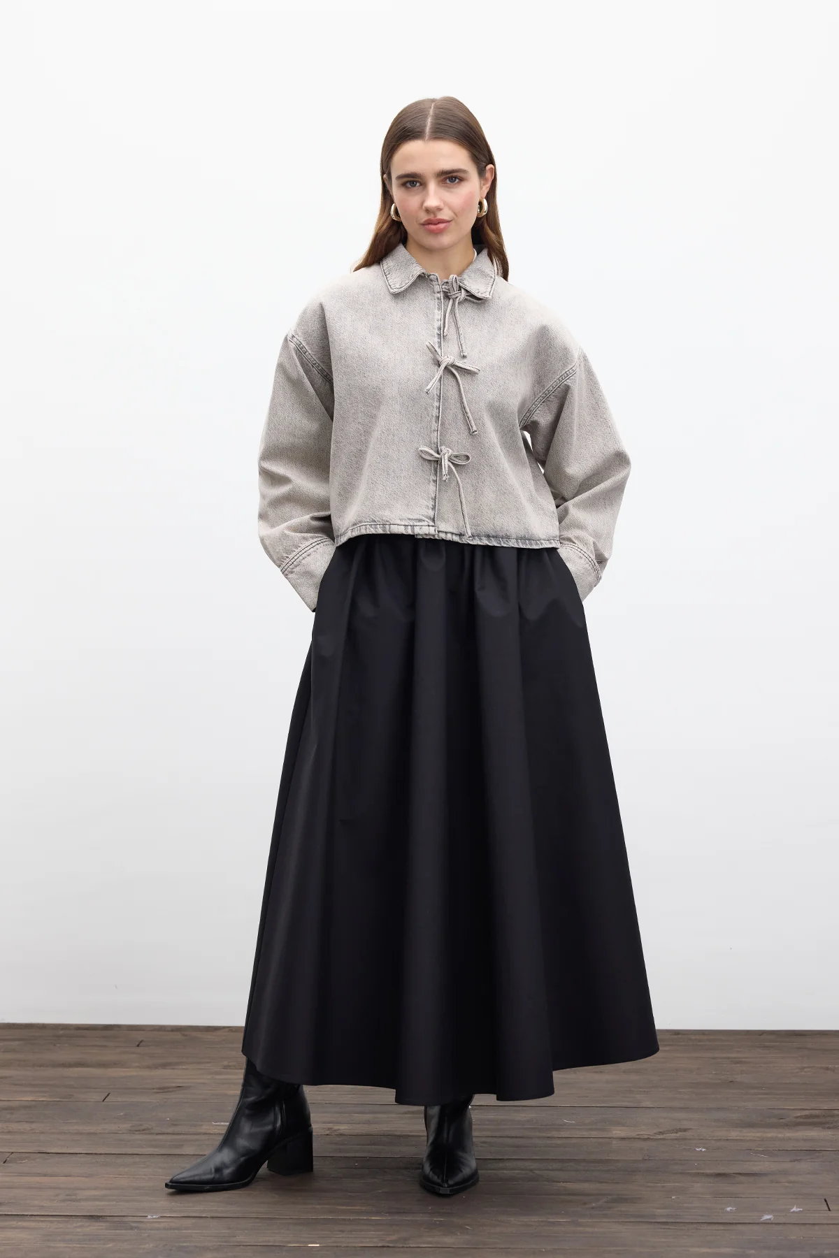 Laced Denim Blouse Anthracite - Image 7
