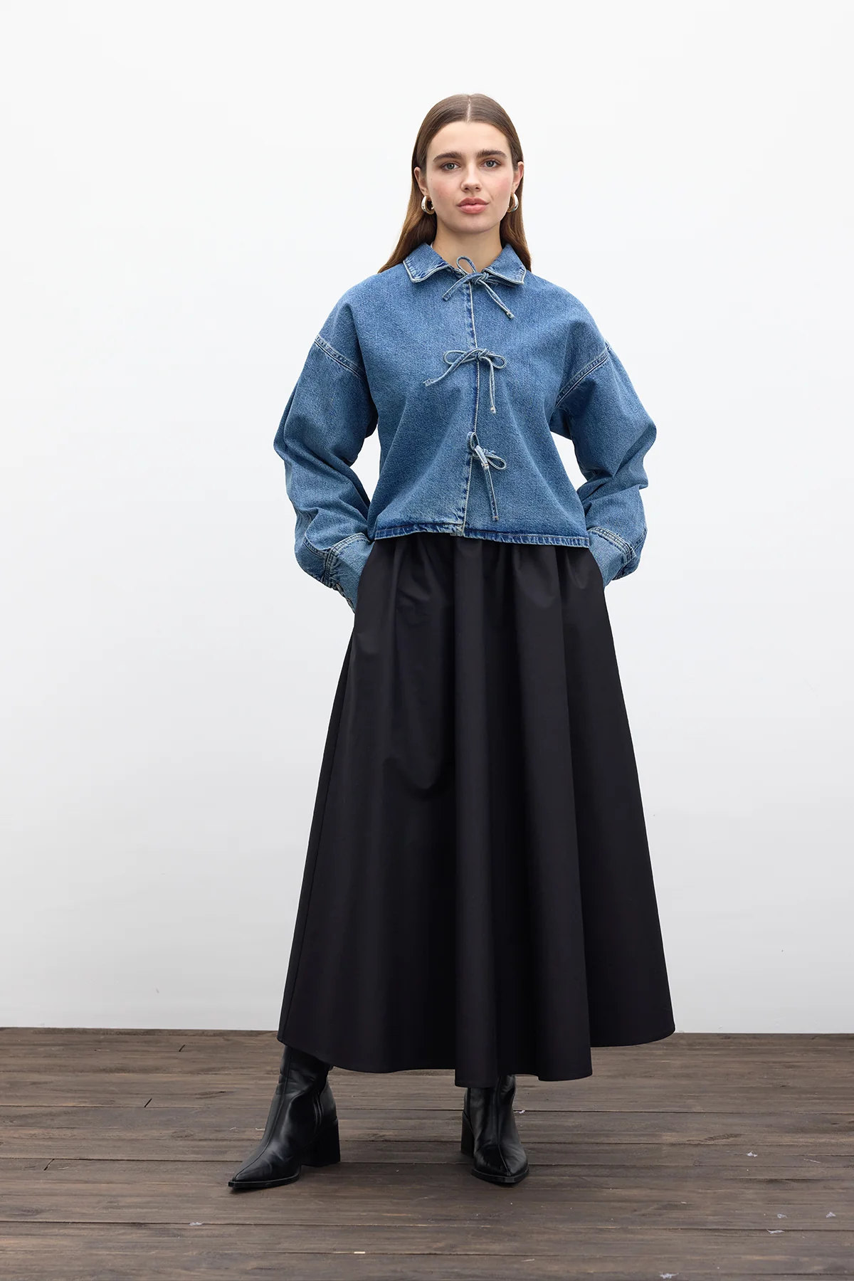 Laced Denim Blouse Blue - Image 2