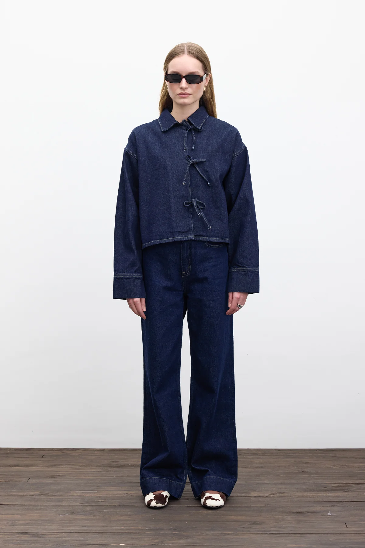 Laced Denim Blouse Dark Blue - Image 4