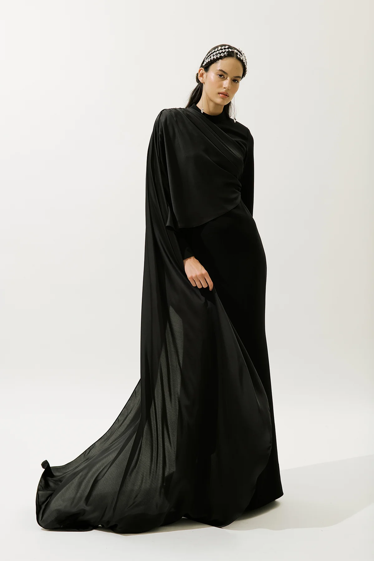 Lana Cape Evening Dress Black - Image 4