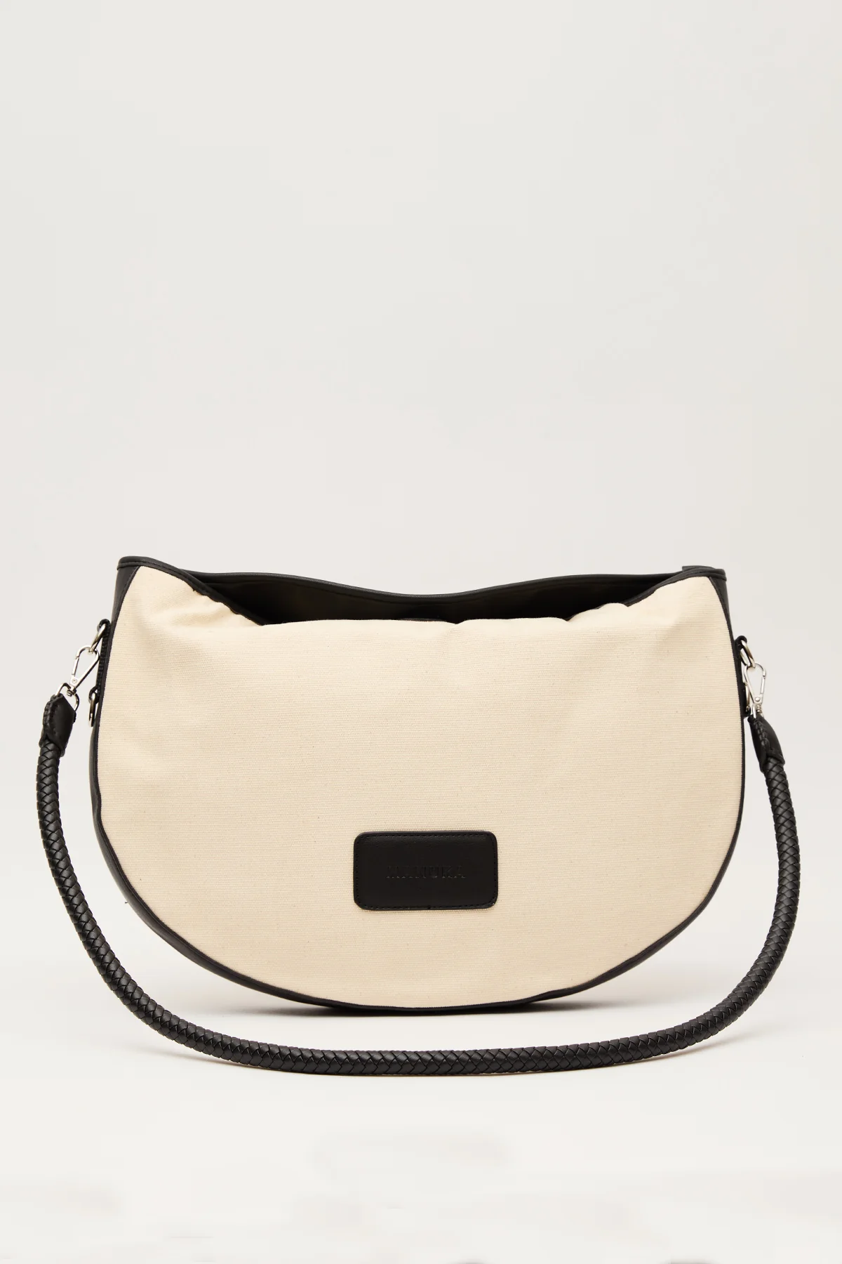 Large Oval Natural Canvas Bag Black - Image 5