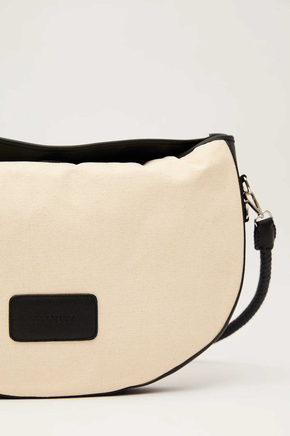 Large Oval Natural Canvas Bag Black - Image 7