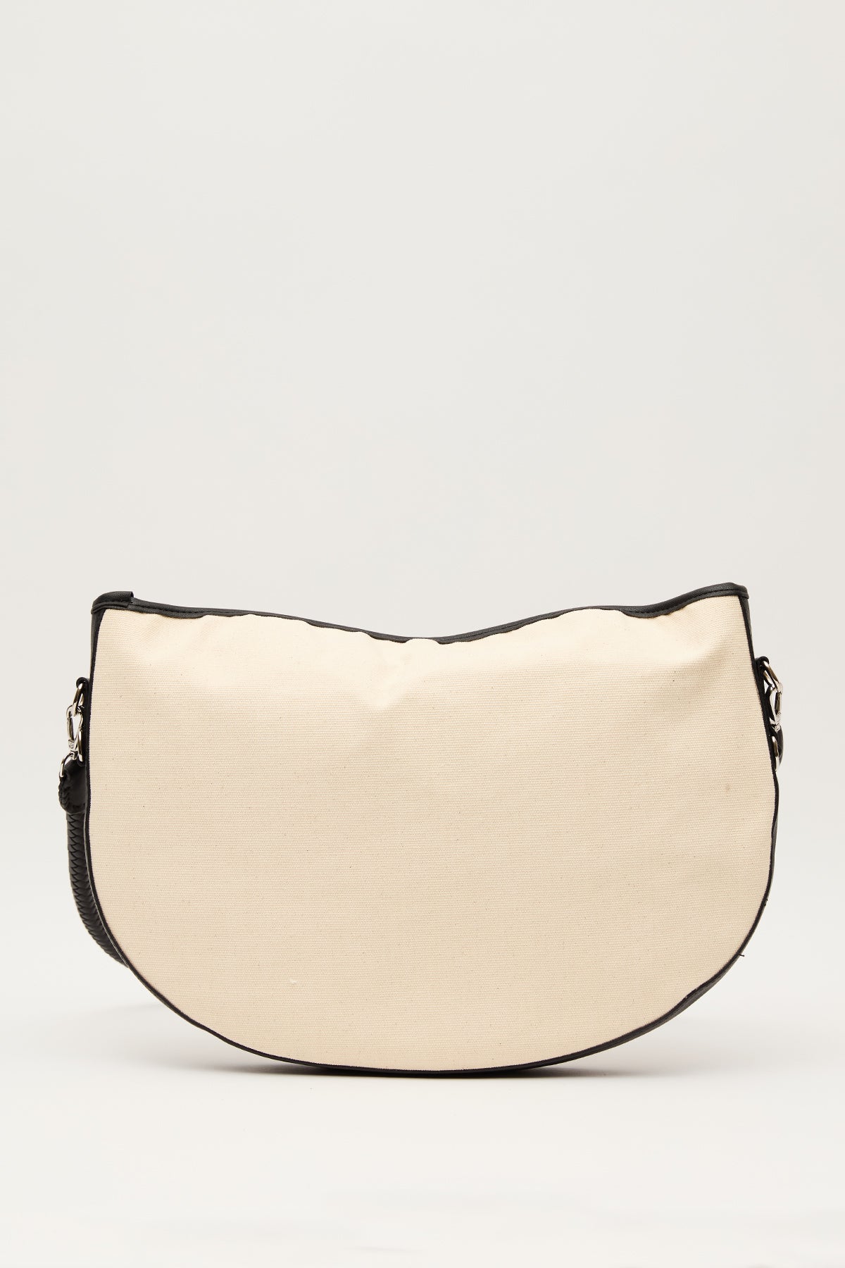 Large Oval Natural Canvas Bag Black - Image 8