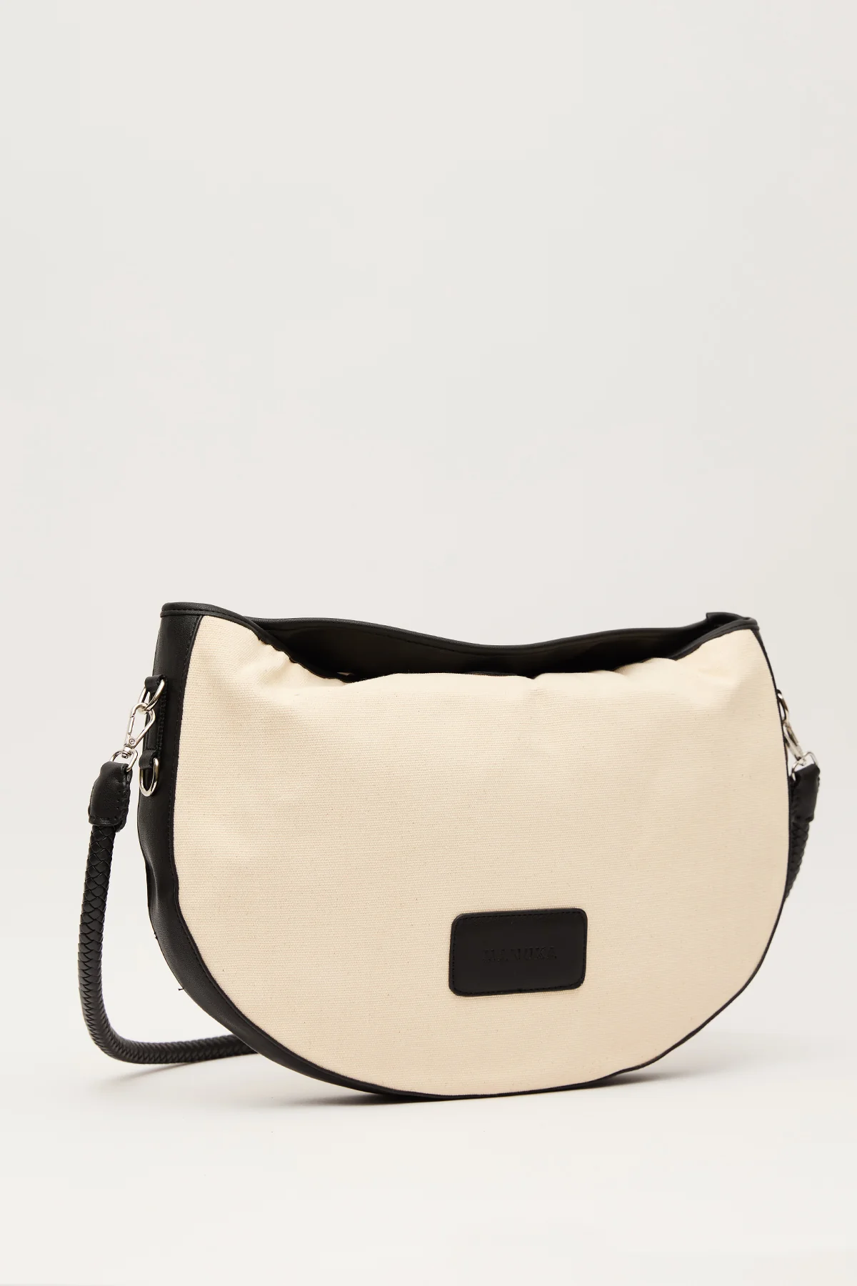 Large Oval Natural Canvas Bag Black - Image 9