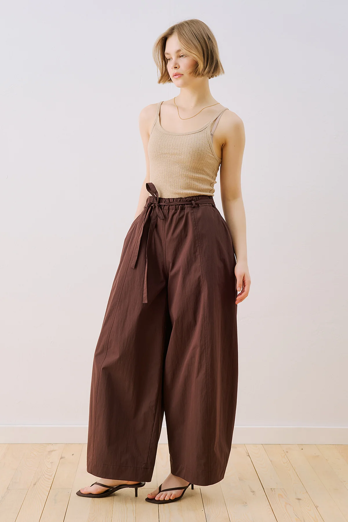 Elastic Waist Barrel Trousers Brown - Image 4