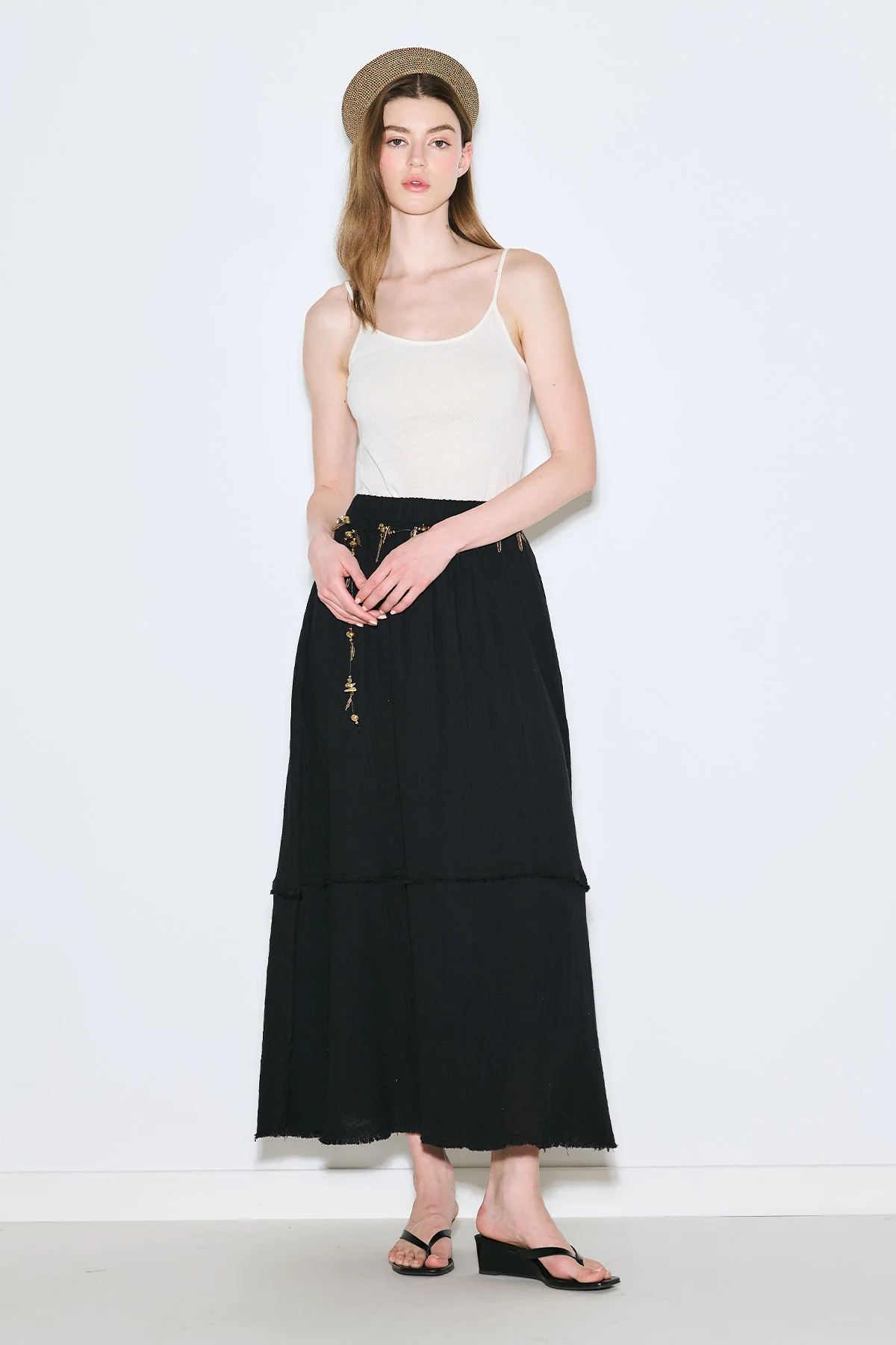 Layered Muslin Maxi Skirt Black