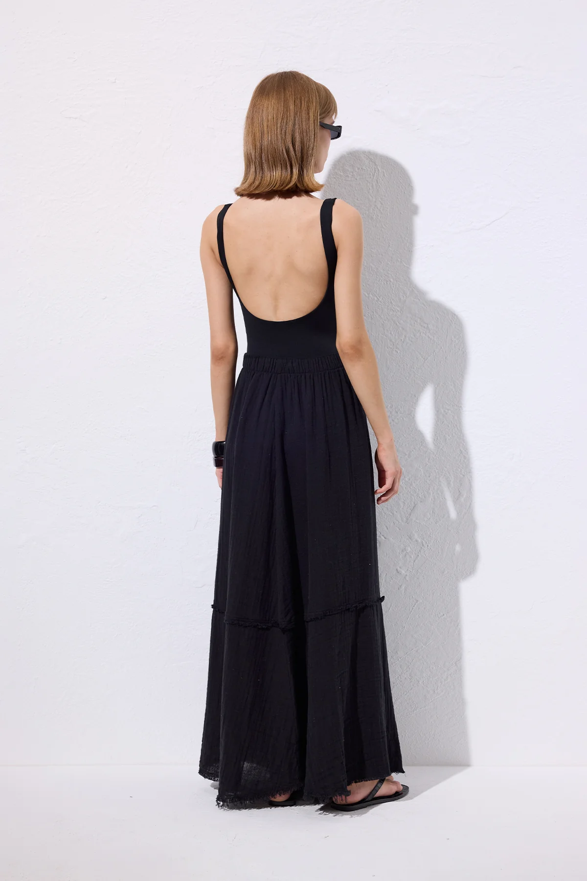 Layered Muslin Maxi Skirt Black - Image 6