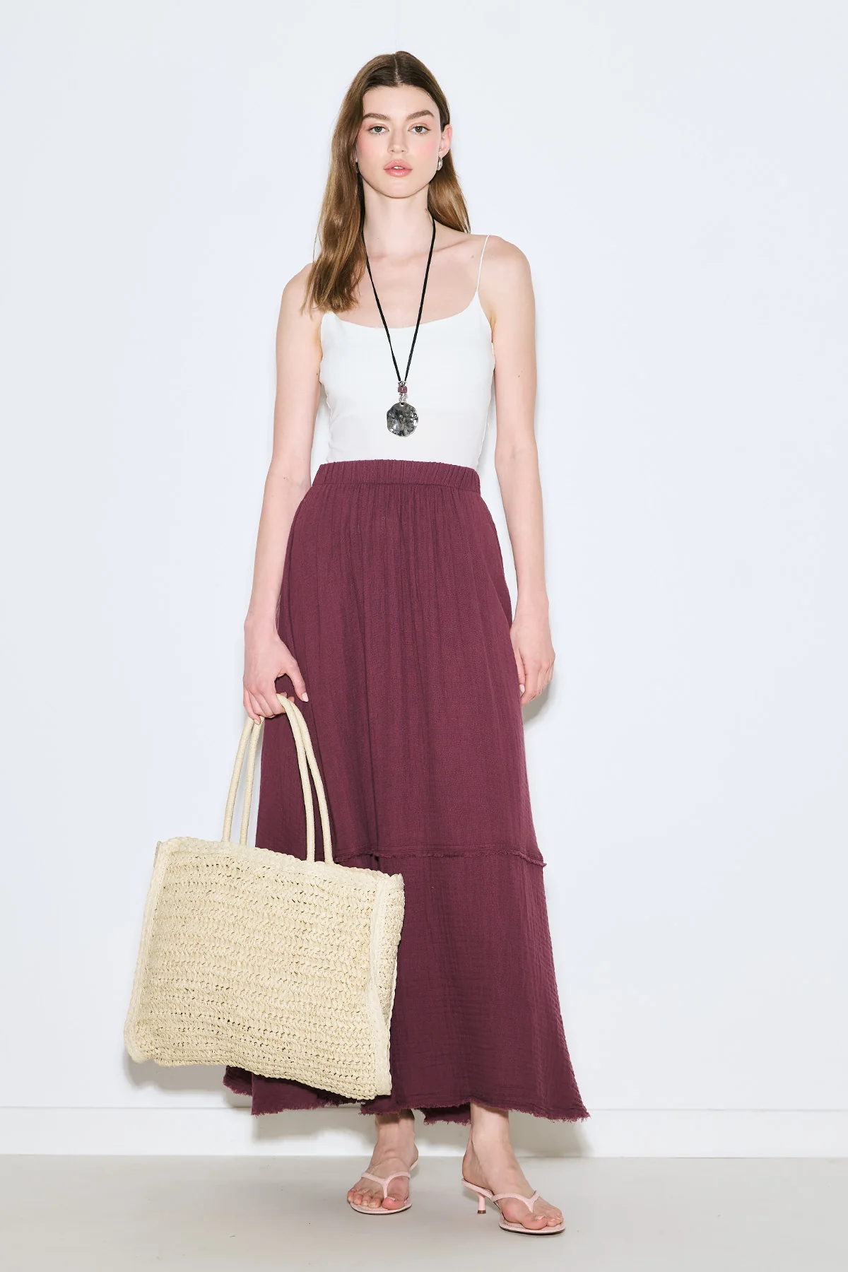 Layered Muslin Maxi Skirt Damson