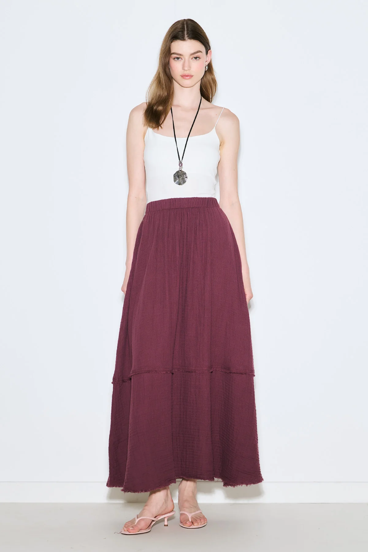Layered Muslin Maxi Skirt Damson - Image 2