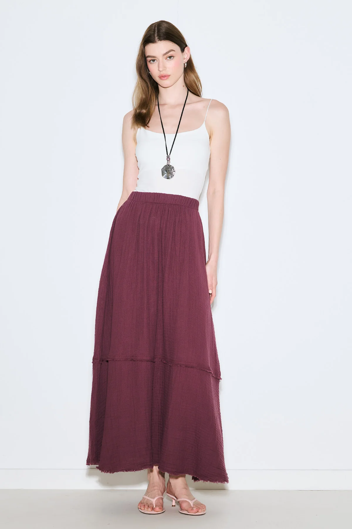 Layered Muslin Maxi Skirt Damson - Image 3