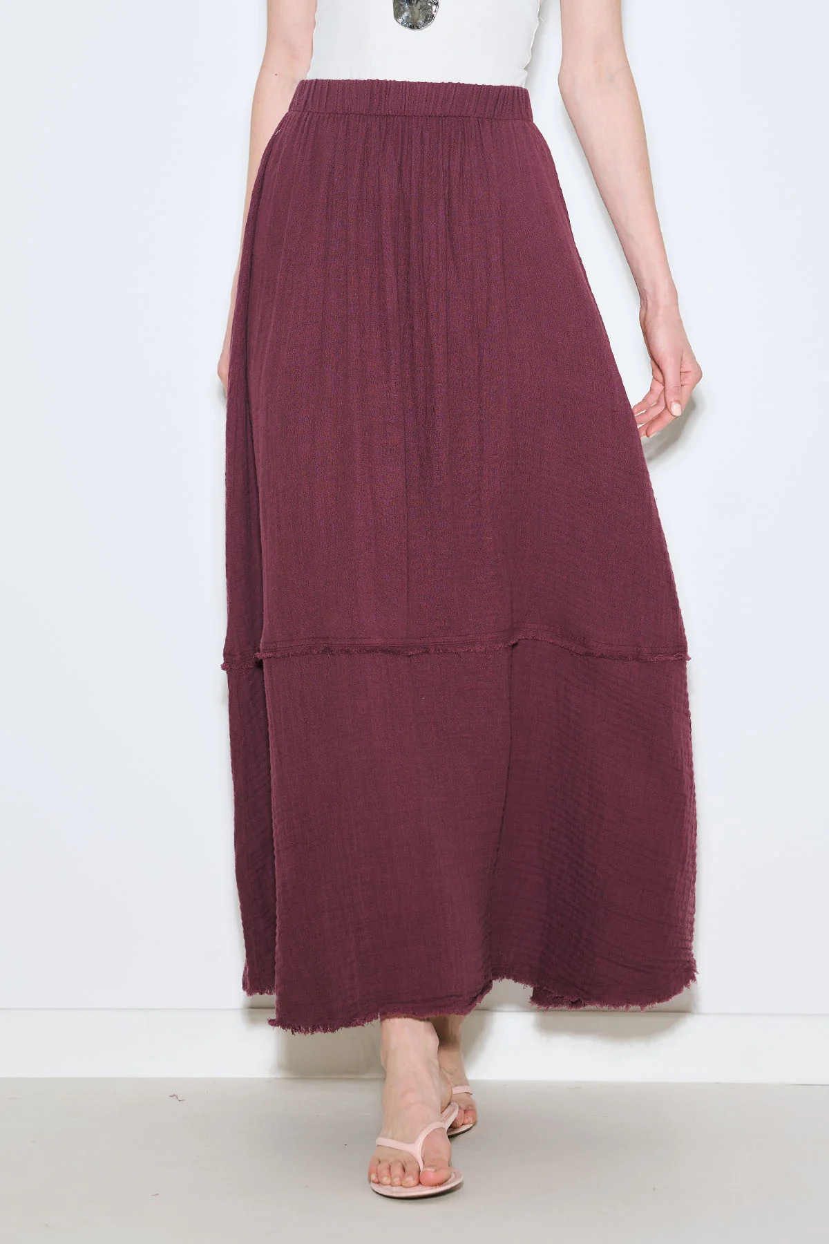 Layered Muslin Maxi Skirt Damson - Image 4