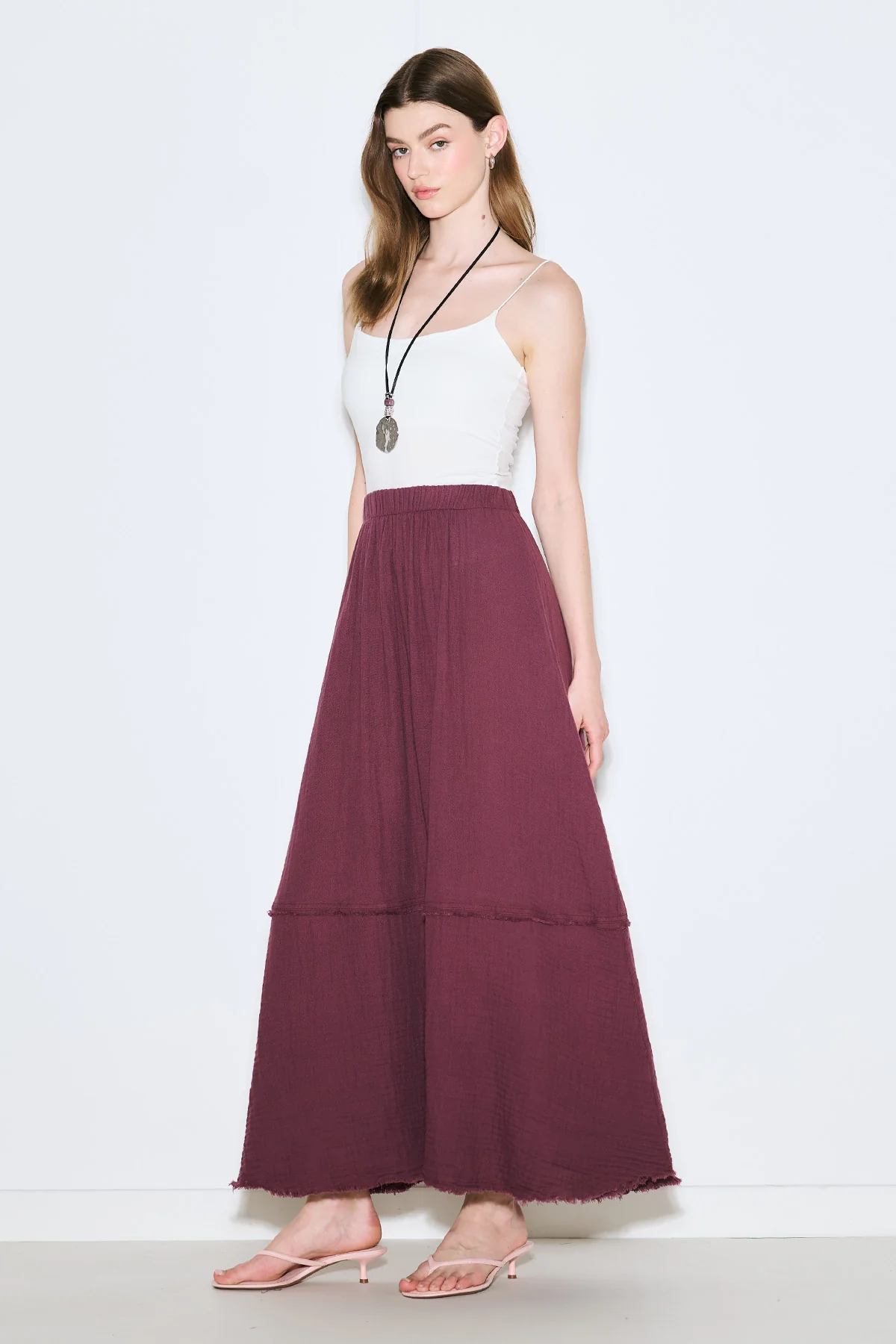 Layered Muslin Maxi Skirt Damson - Image 5