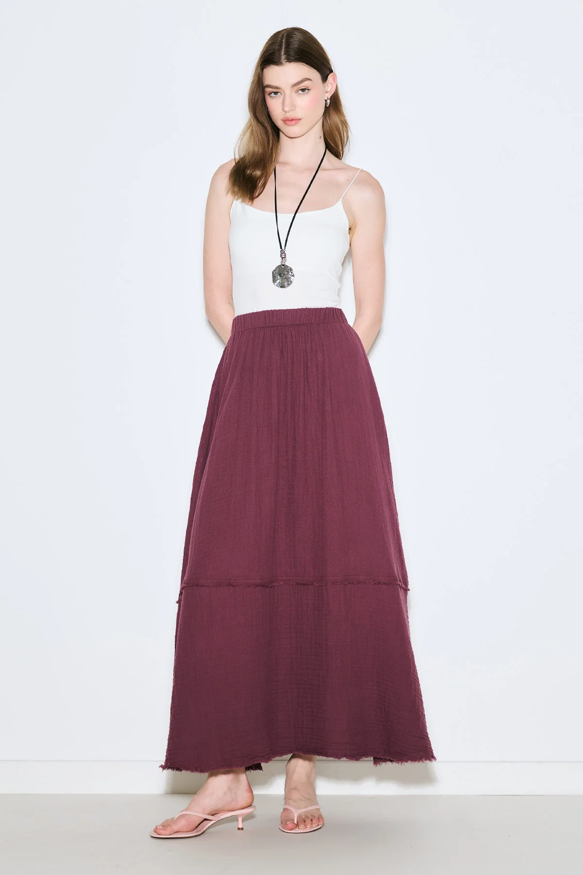 Layered Muslin Maxi Skirt Damson - Image 6