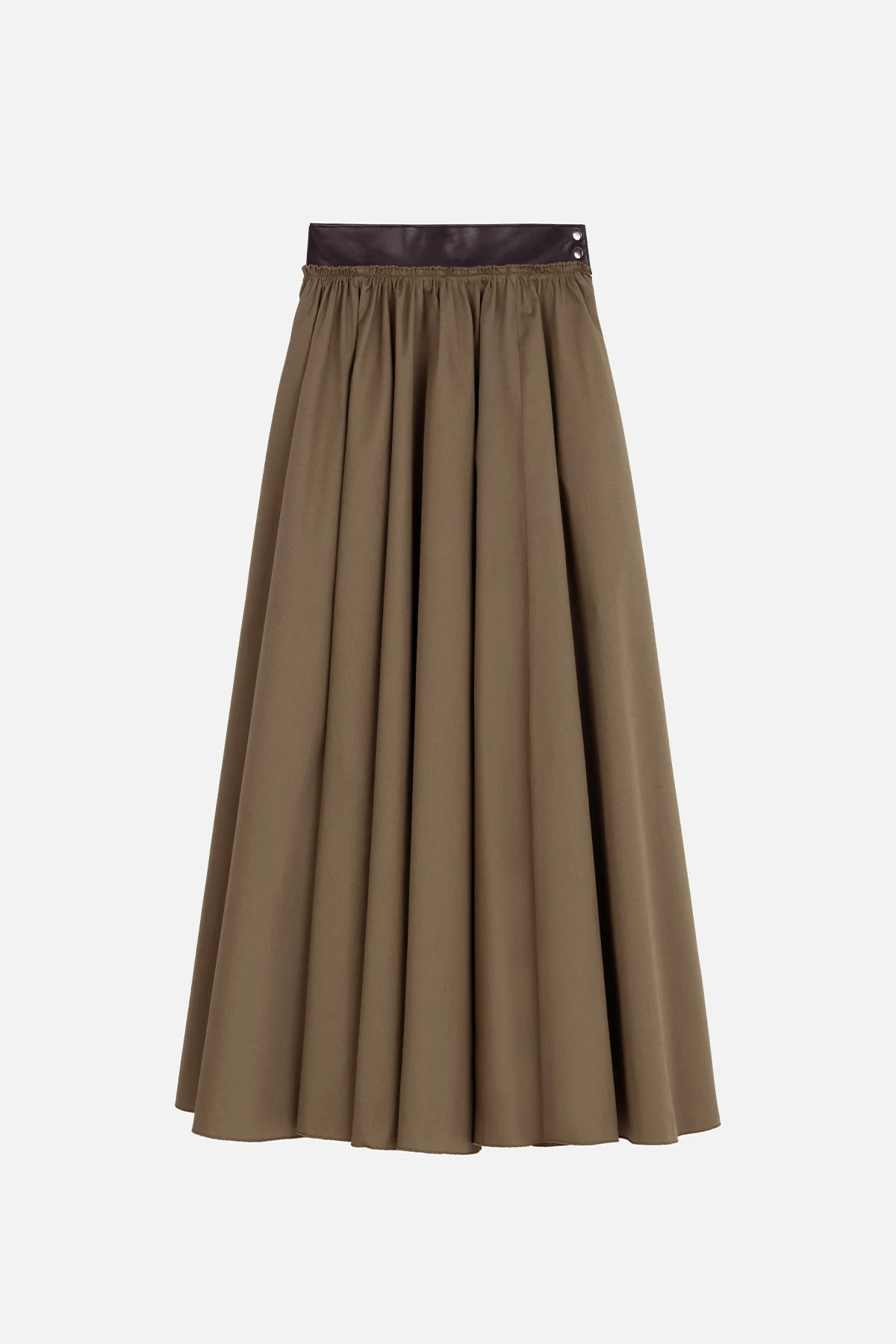 Leather Detail A-Line Skirt Khaki - Image 2