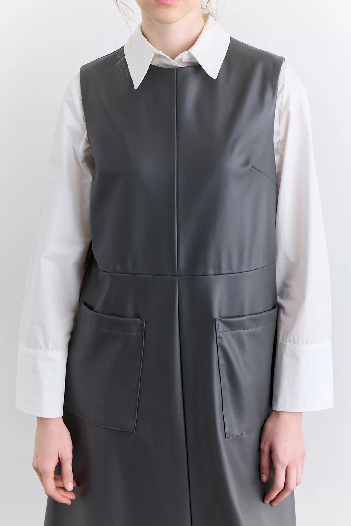 Leather Dress With Pocket Detail Grey - Image 5