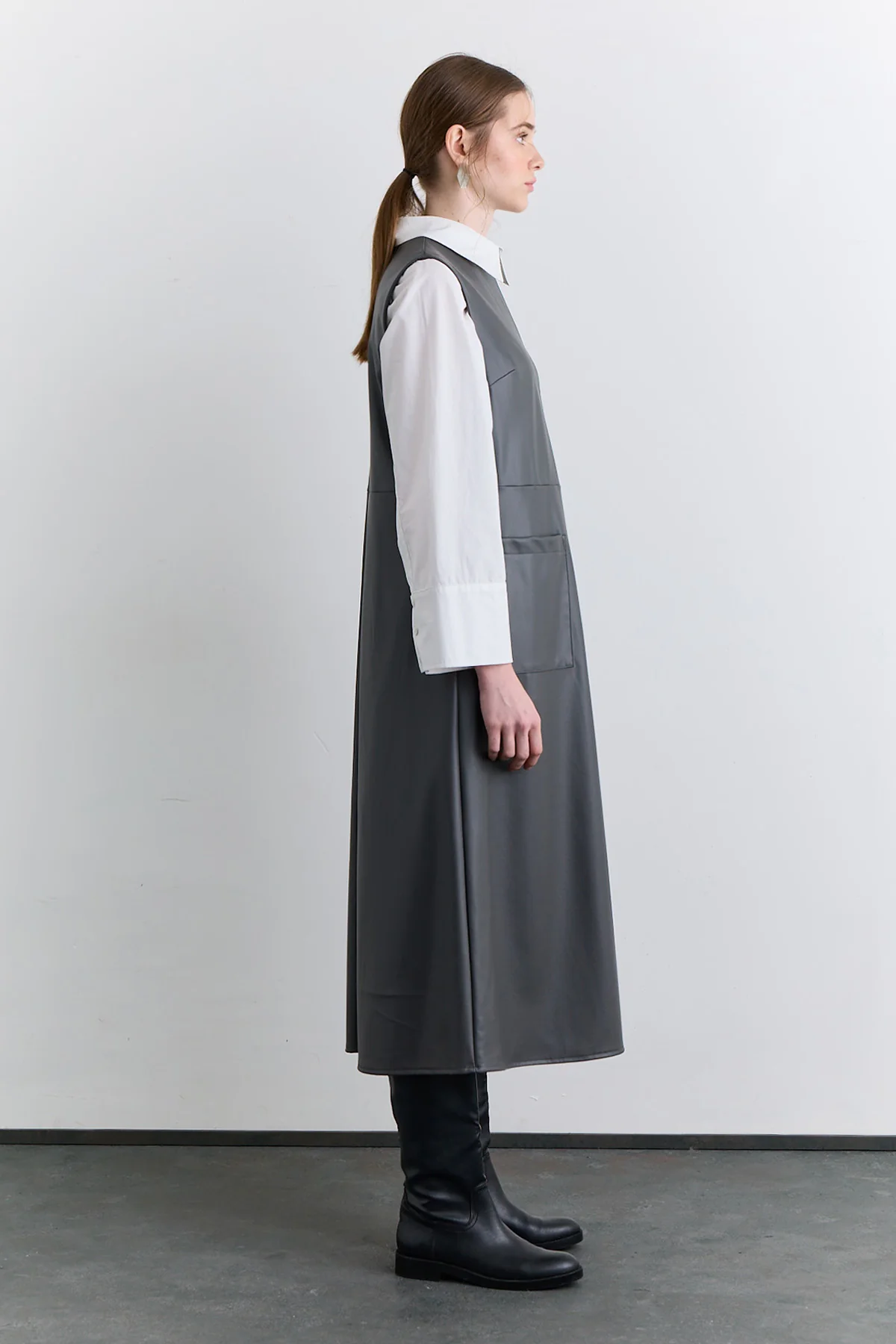 Leather Dress With Pocket Detail Grey - Image 9