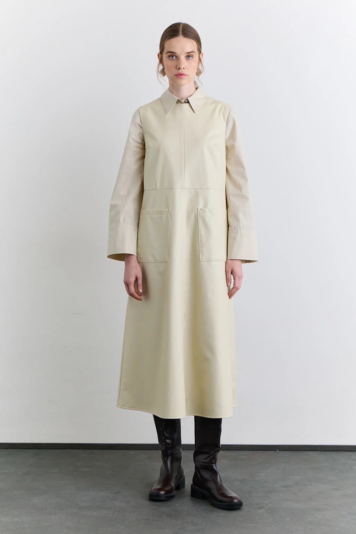 Leather Dress With Pocket Detail Vanilla - Image 8
