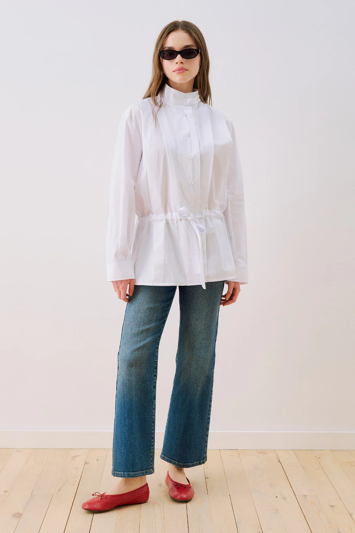 Leni Pleat Detail Shirt Ecru - Image 6