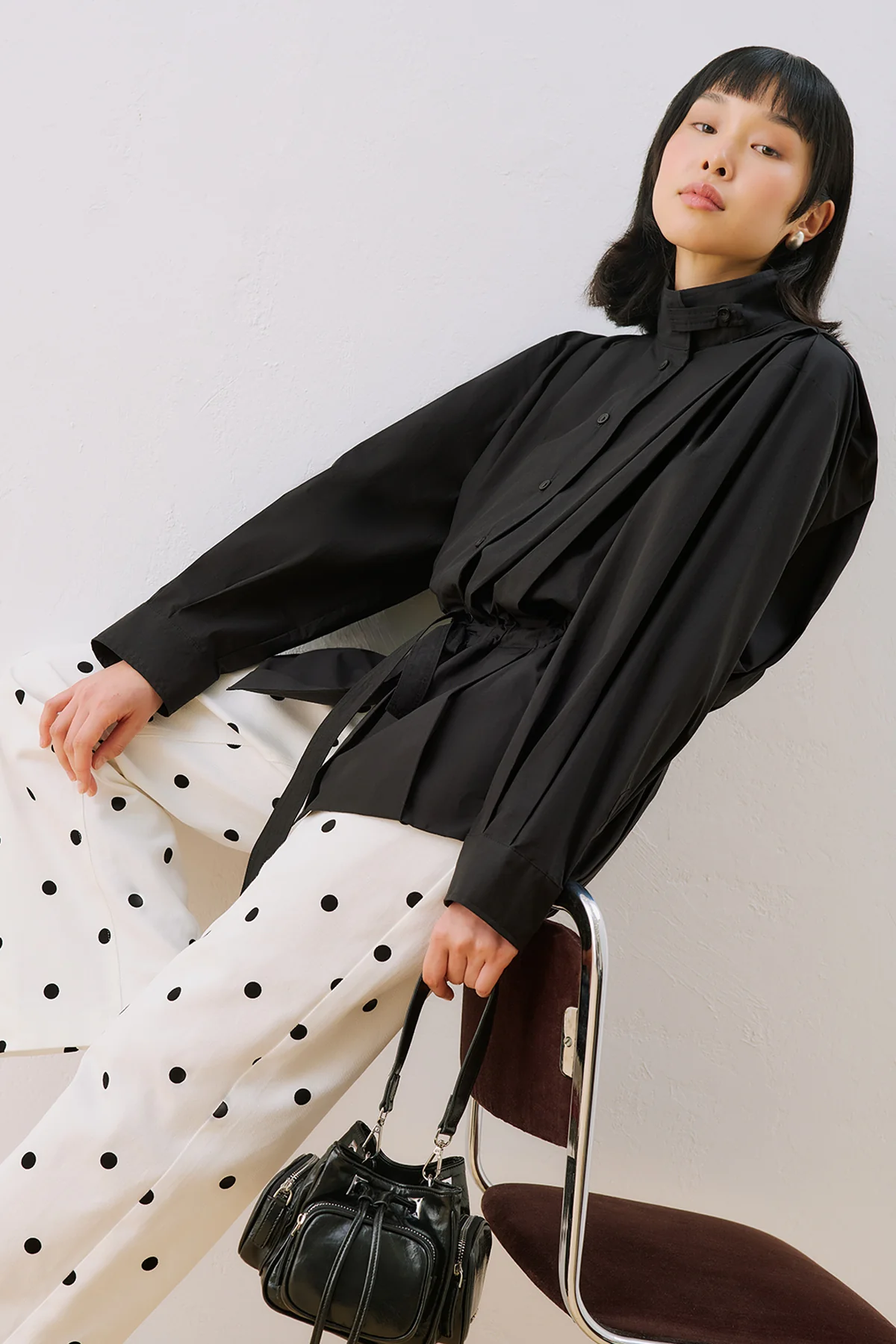 Leni Pleat Detail Shirt Black