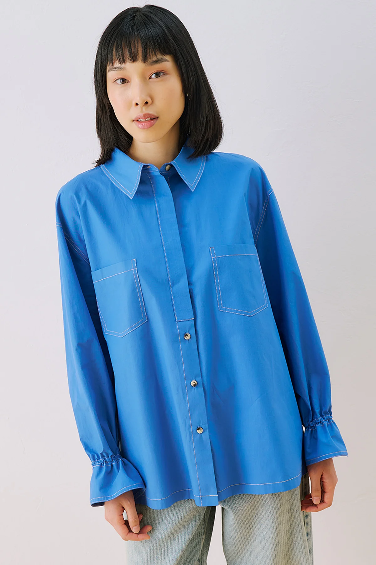 Lenny Pleat Detail Shirt Blue - Image 3