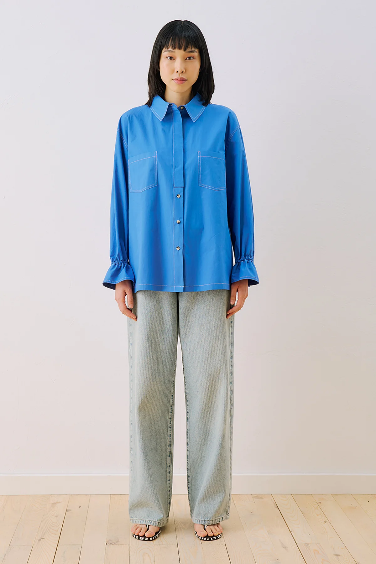 Lenny Pleat Detail Shirt Blue - Image 4