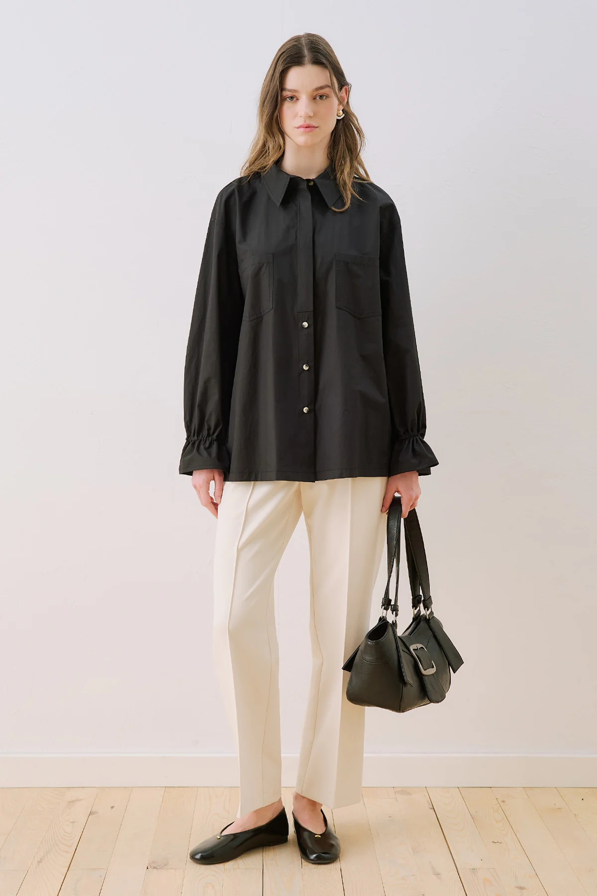 Lenny Pleat Detail Shirt Black