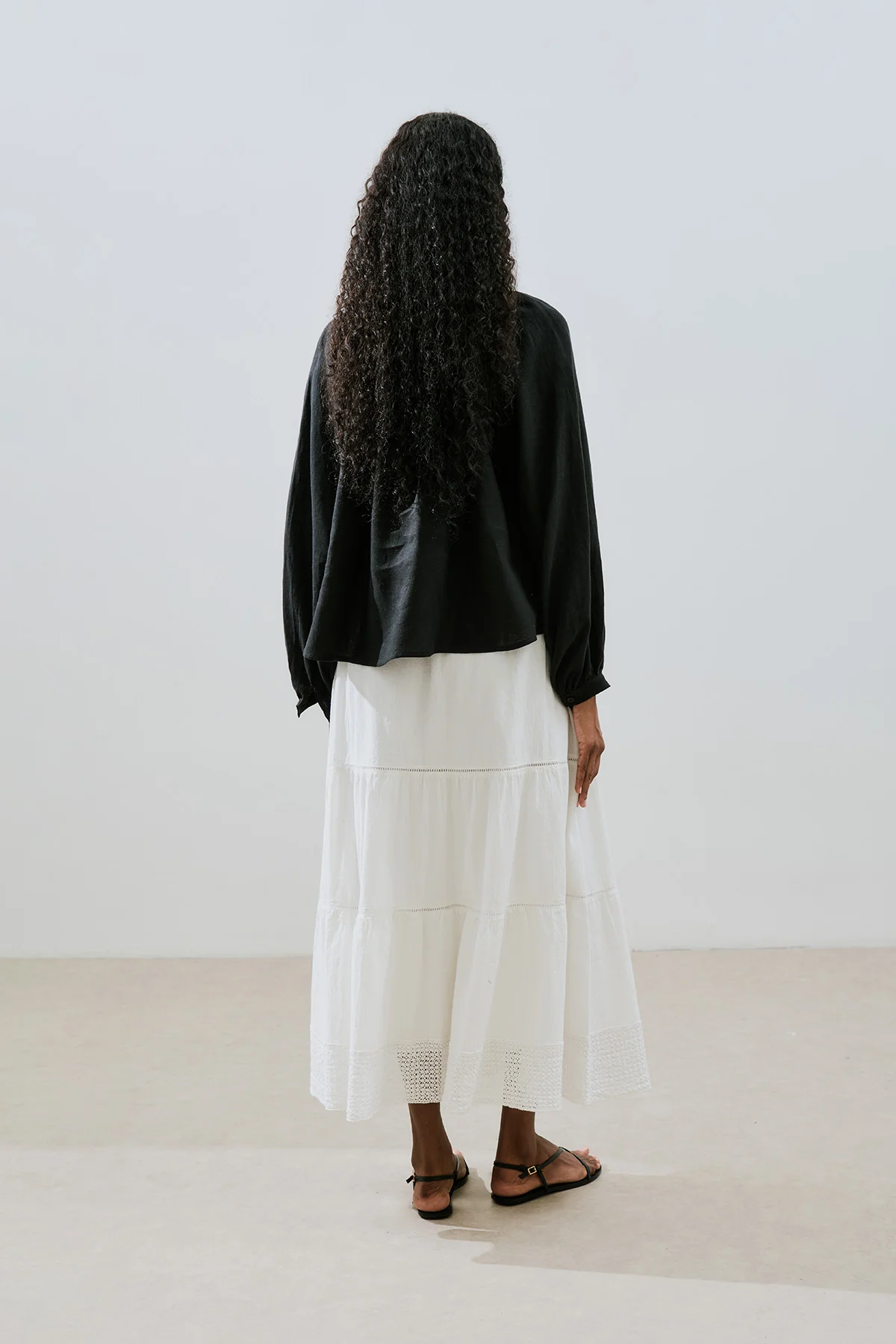 Lightweight Linen Gathered Neck Shirt Black - Image 6