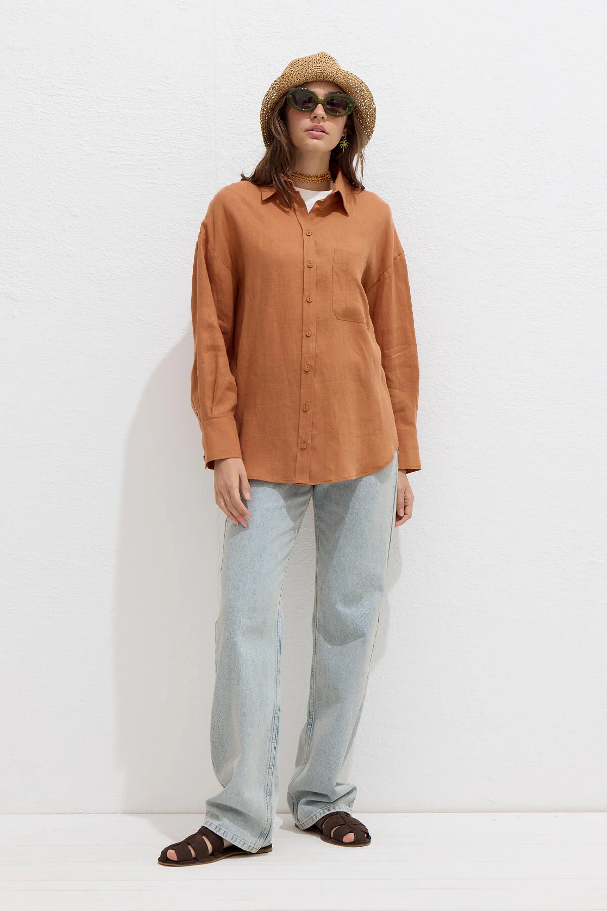 Lightweight Linen Oversized Shirt Orange - Image 5