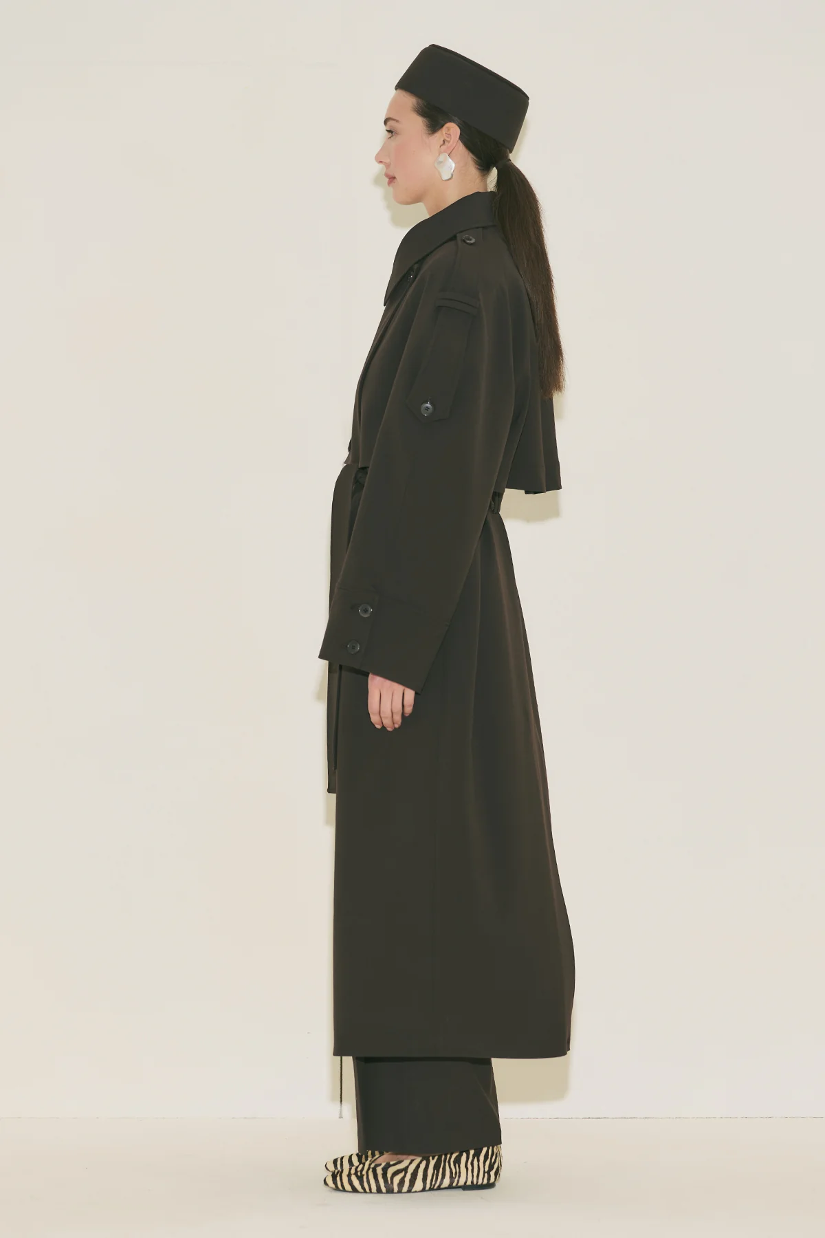 Limited Edition Wide Sleeve Trench Coat Dark Brown - Image 15