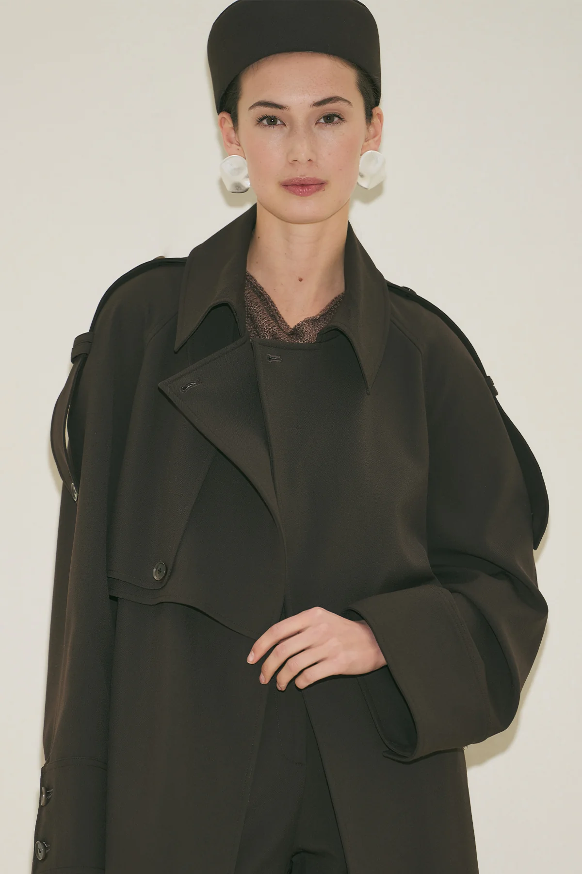 Limited Edition Wide Sleeve Trench Coat Dark Brown - Image 2
