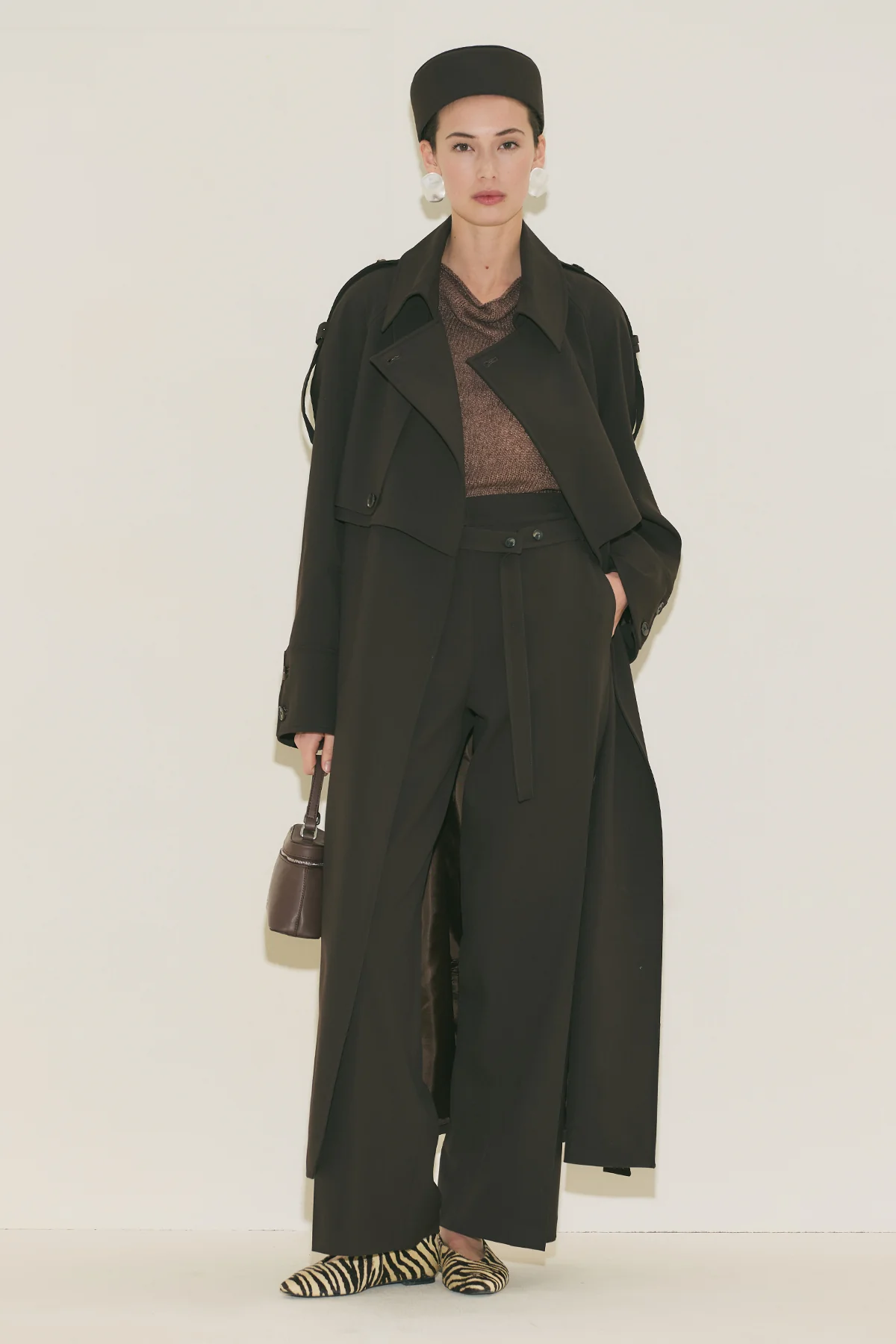Limited Edition Wide Sleeve Trench Coat Dark Brown - Image 3