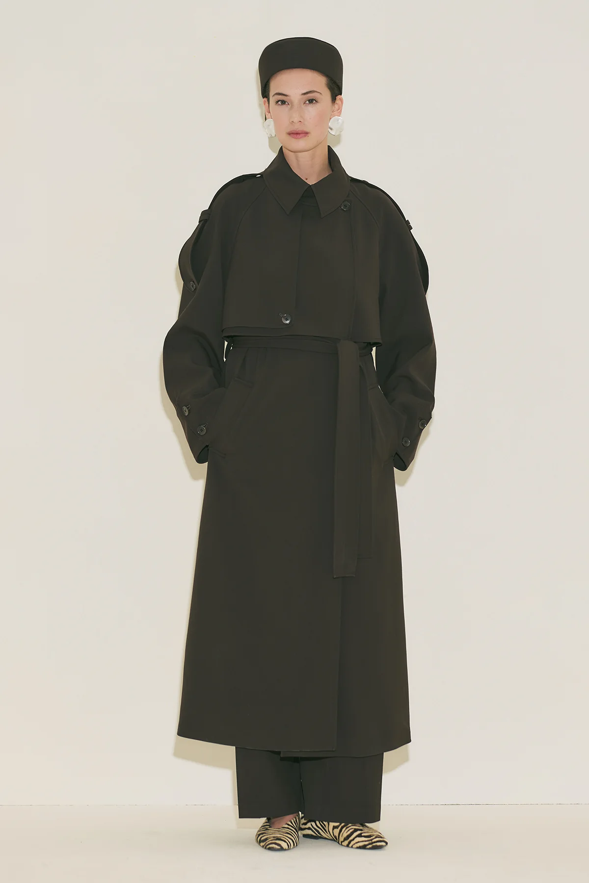 Limited Edition Wide Sleeve Trench Coat Dark Brown - Image 4