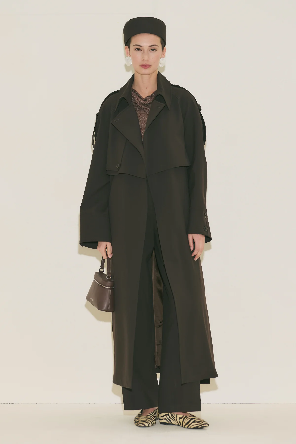 Limited Edition Wide Sleeve Trench Coat Dark Brown - Image 9
