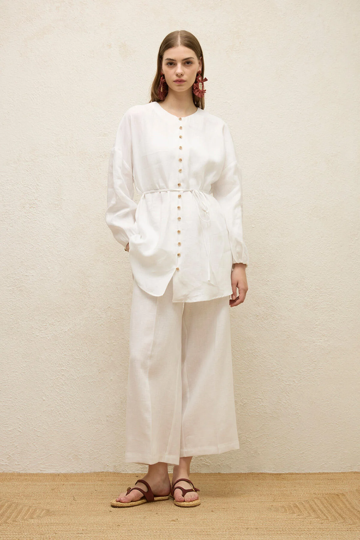 Linen Balloon Sleeve Shirt Ecru - Image 3