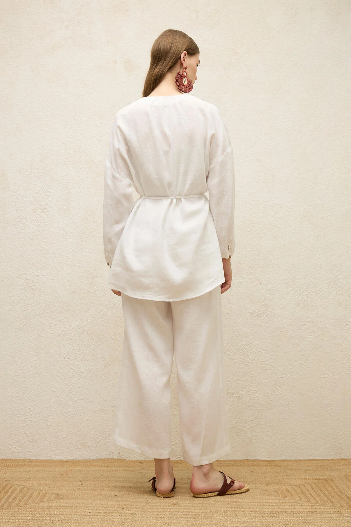 Linen Balloon Sleeve Shirt Ecru - Image 8