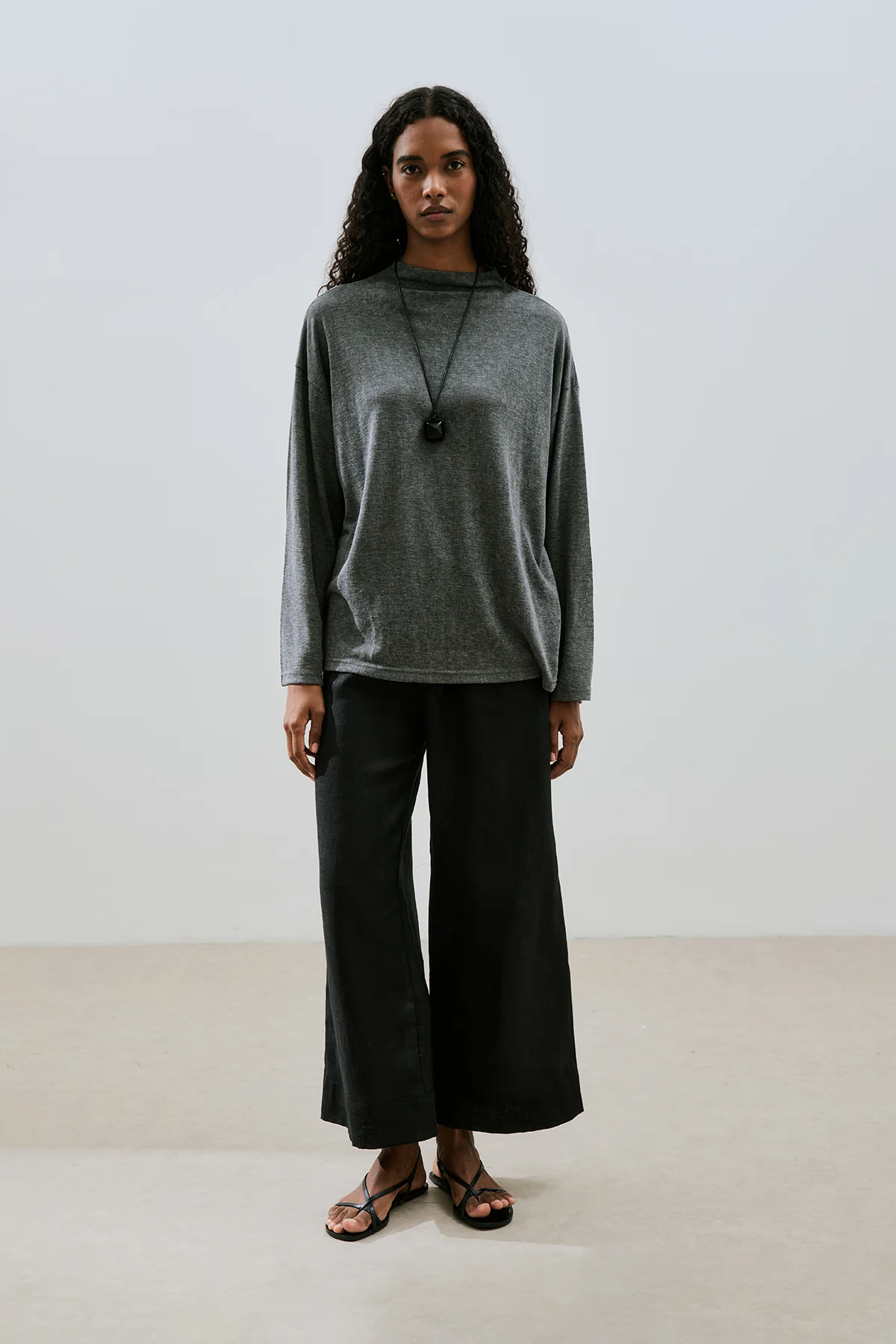 Linen Blend Blouse Anthracite