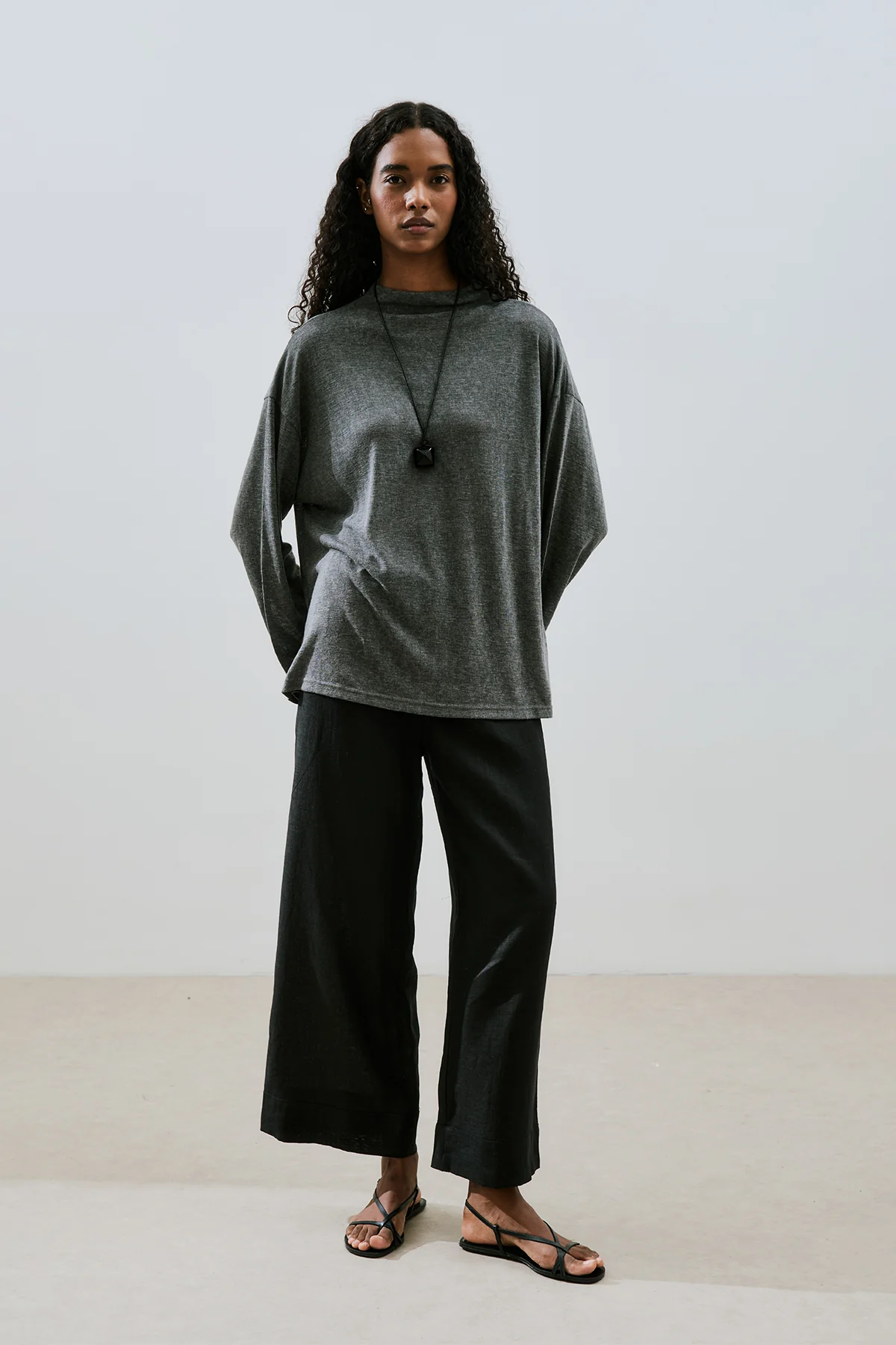 Linen Blend Blouse Anthracite - Image 2