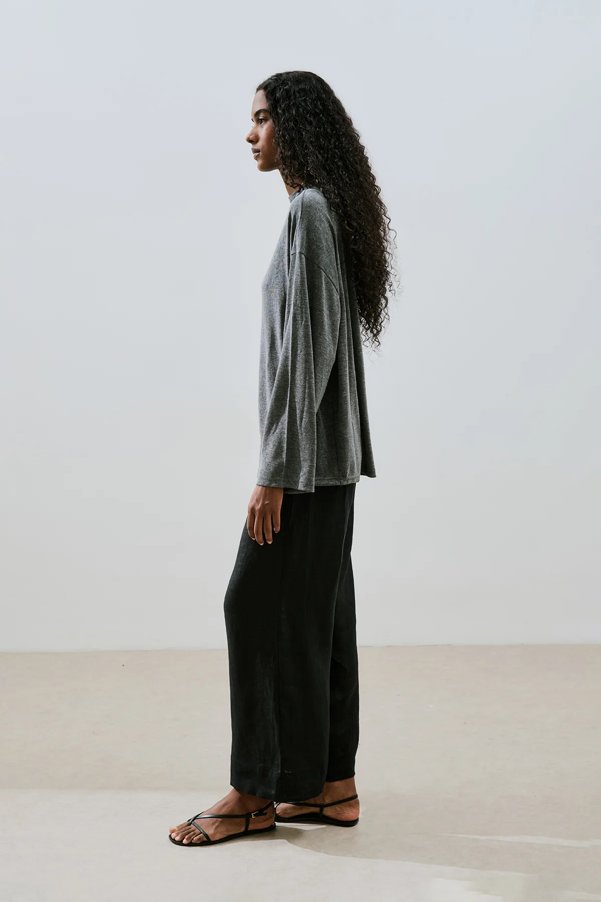 Linen Blend Blouse Anthracite - Image 3